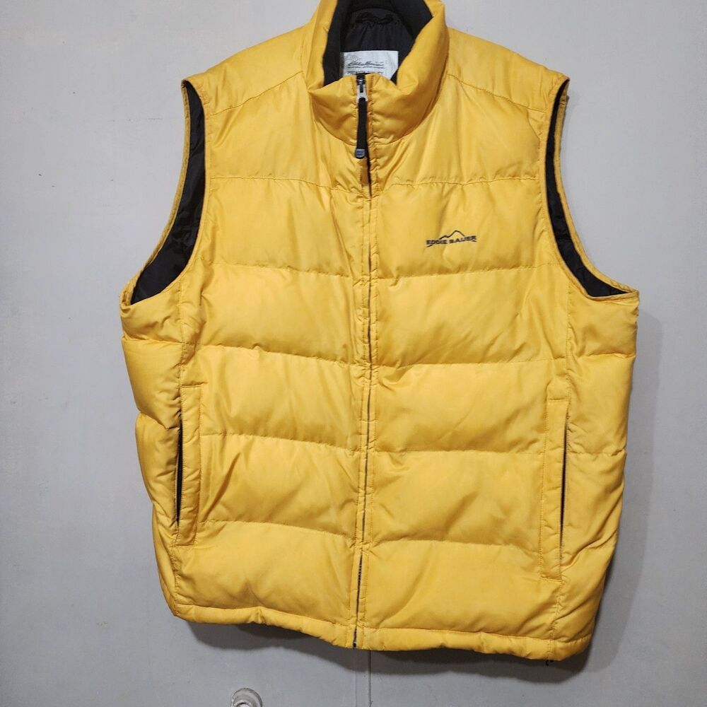 EDDIE BAUER Mens  Premium Mustard Yellow Goose Down InsulatedPuffer Vest  Sz XXL